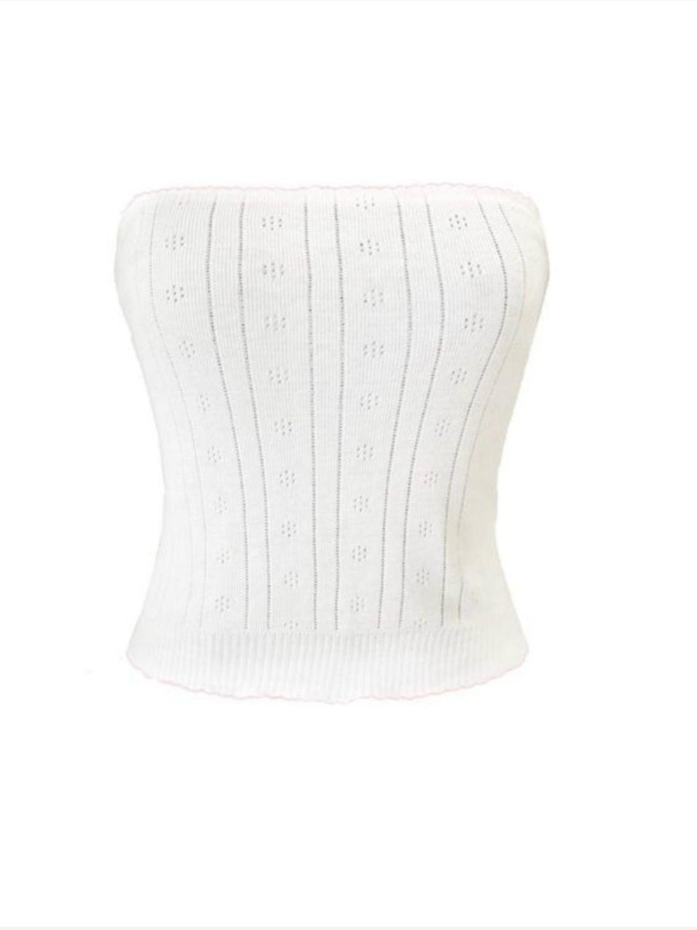 Pretties Venice White Pointelle Cropped Tube Top in White & Blue Trim
